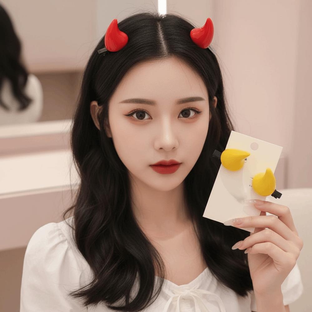Glossy Demon Horn Barrettes Miniature Ox Horn Hair Clips Devil Horn Hairpins  Anime Expo