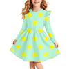 Girls Christmas Print Long Sleeve Dress with Sleeves for Holiday Party and