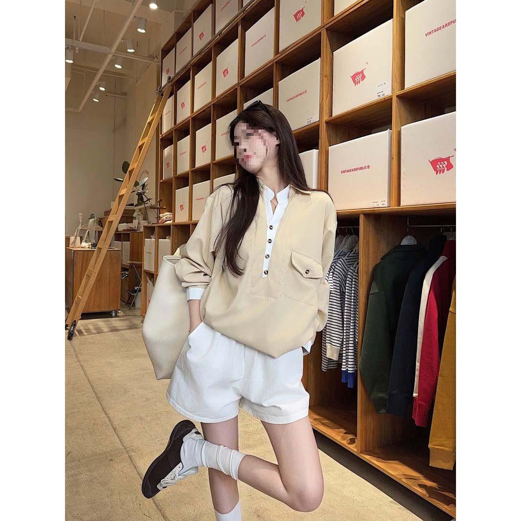 Women s V-Neck Color-Block Long-Sleeve Shirt (Spring 2026, New Arrival) 2XL хаки