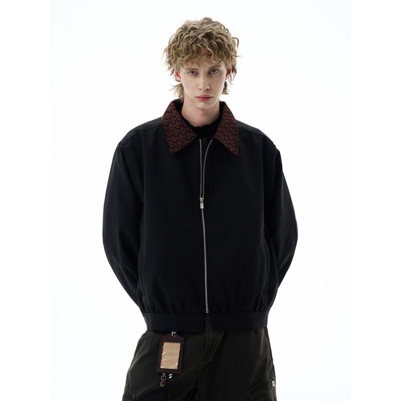 Kisko American Old Money Style Jacquard Lapel Patchwork Zipper Jacket for Men and Women, Cool and Loose Casual Short Jacket