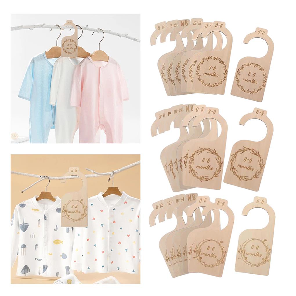 7Pcs Baby Wardrobe Labels Wood Smooth Newborn DIY Clothes Organizers Infants Clothing Hooks Nursery Household Bedroom