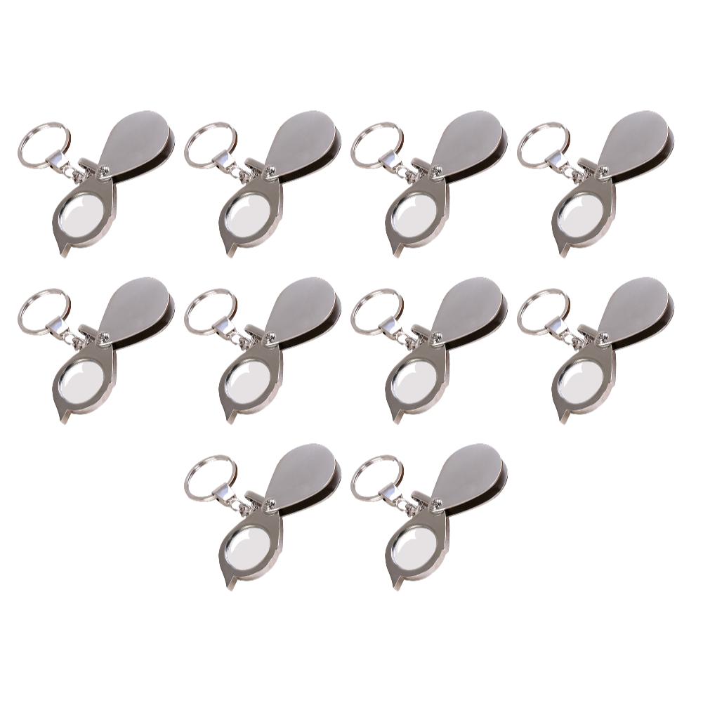 10-1PCS Portable Mini 15X Magnifier Metallic Silver Foldable Exquisite Keychain Glass Loupe Pocket Tool Gift Supplies