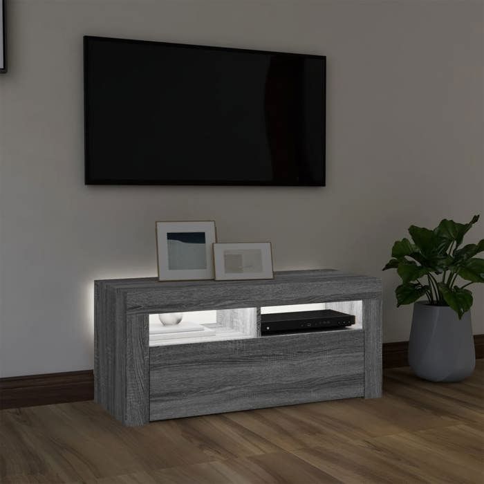 VidaXL Meuble TV avec lumières LED Sonoma gris 90x35x40 cm, support TV, armoire média, armoire hifi, unité TV, unité média, 822722