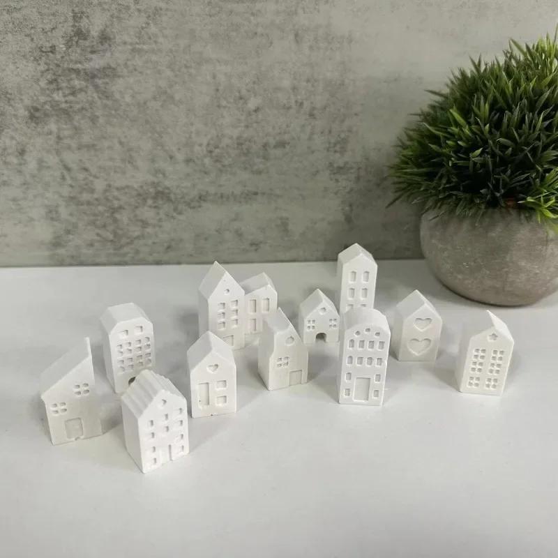 1 ADET 3D İskandinav Tarzı Küçük Ev Silikon Kalıp 12 Delikli Ev Mum Kalıpları Mini Evler Alçı Beton Çimento Kalıp Aroma Sabun Kalıpları