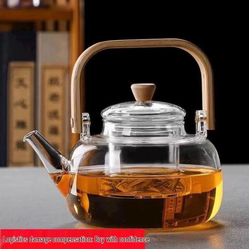 High Temp Resistant Glass Teapot with Bamboo Handle for Boiling Water & Brewing Tea - Complete Tea Set