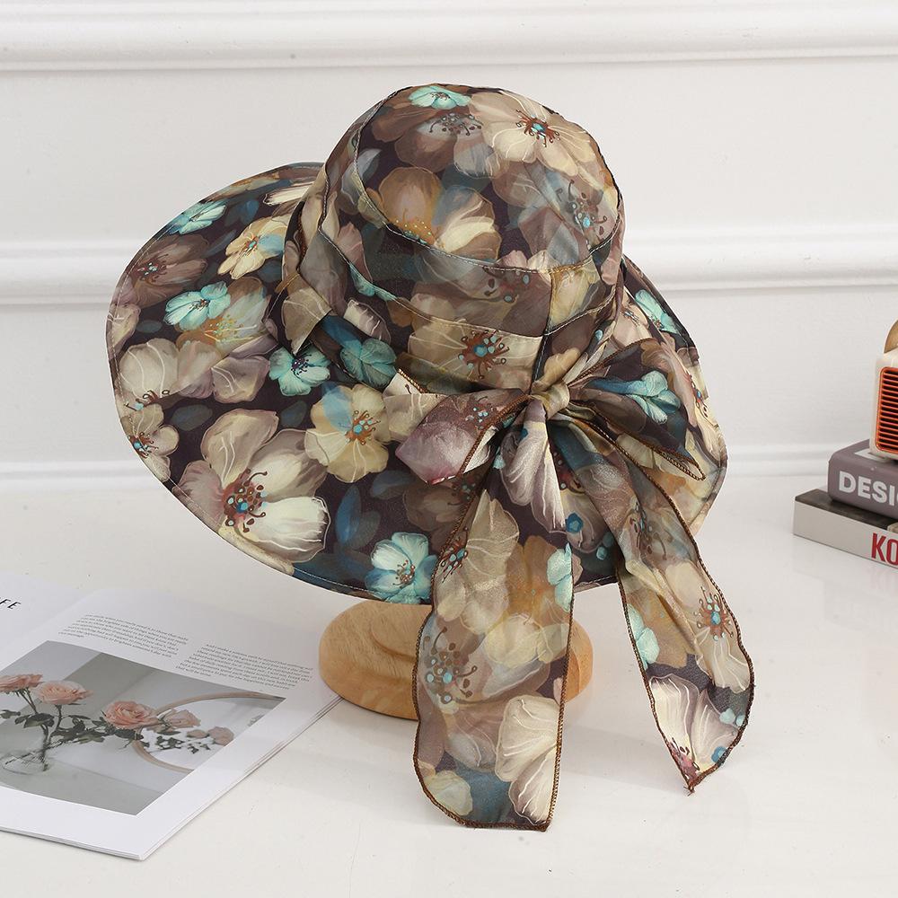 Summer Wide Brimmed Sun Hat Outdoor Sun Protection Fisherman Hat Printed Lace Up Sun Hat