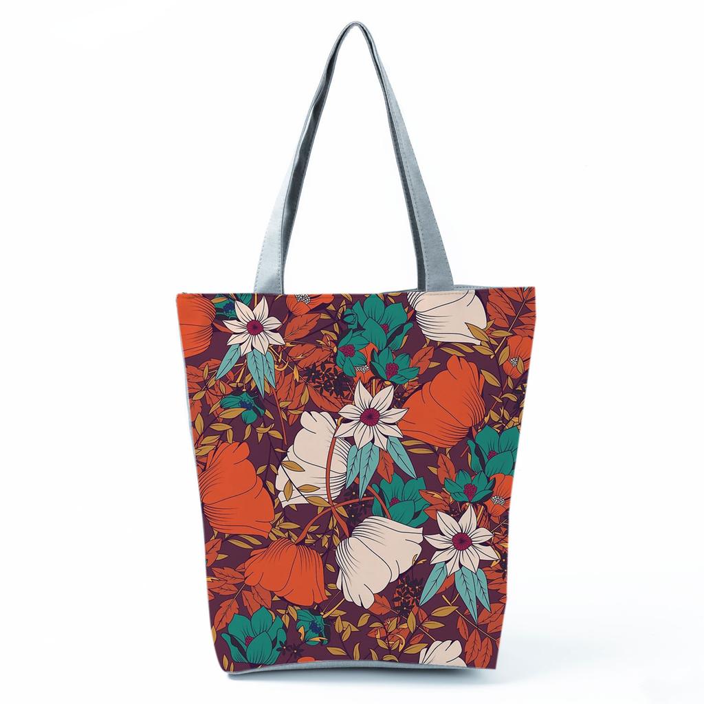 High Capacity Shoulder Bag Shopping Bags Bright Colors Floral Print Handbag Casual Travel Multi Functional Beach Bag Commuting Tote Bag