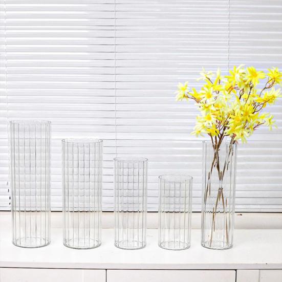Acrylic Clear Cylinder Flower Vase for Plants Bouquet Non Breakable Tall Ribbed Vase for Centerpiece Wedding Home Decor