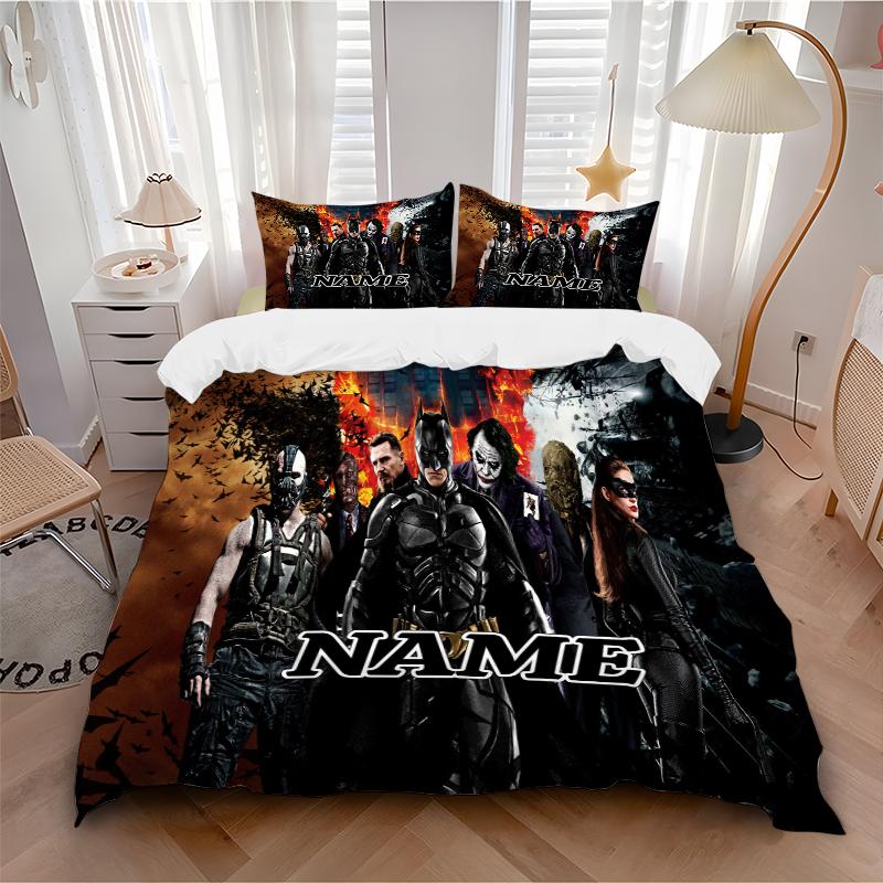 Custom Textile Batman Thunder Bedding 3 Piece Set HD Print Duvet Cover Pillowcases for Teens Adult Bedroom Decoration