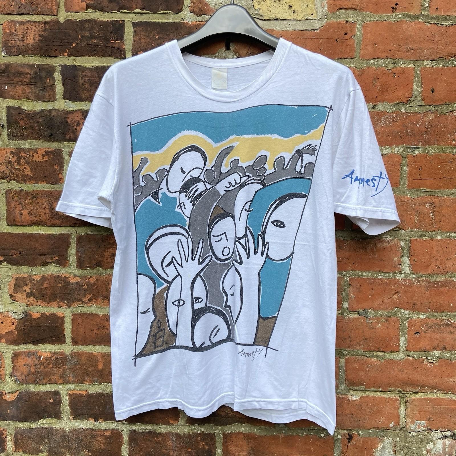 Vintage Amnesty International T Shirt Medium Paula Cox Art Human Rights 90s Rare Unisex T-Shirt XL