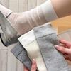 White Women's Summer Slouch Socks, Japanese Style, Solid Color, Vertical Stripe, Breathable, Sweat-Absorbing, Mid-Calf.
