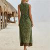 Summer Women's Bohemian Leopard Print Maxi Dress V-Neck Sleeveless Spaghetti Strap Long Dress Casual Loose Flowy Beach Dress