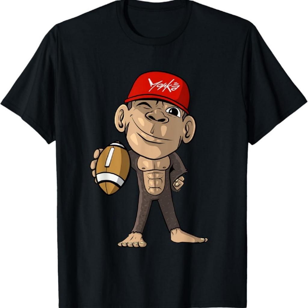Cute Monkey with Football - American Football T-Shirt