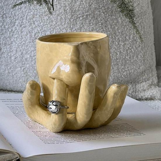 Sada keramických hrnků 410 ml s držáky na hrnky, vtipný design se šťouráním v nose, šálek na čaj a kávu, domácí kuchyňské nápojové sklo