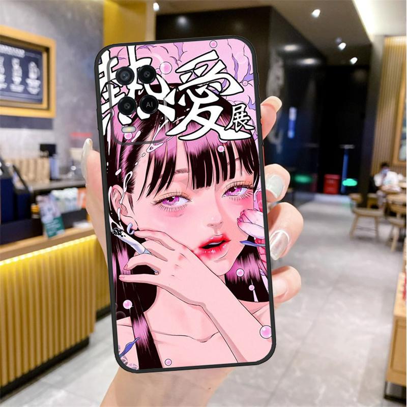 Cartoon Girl Aesthetic Case For Oppo A96 A76 A16 A17 A18 A60 A80 A40 A38 A58 A78 A98 A94 A74 A54 A15 A57 A77 A5 Pro