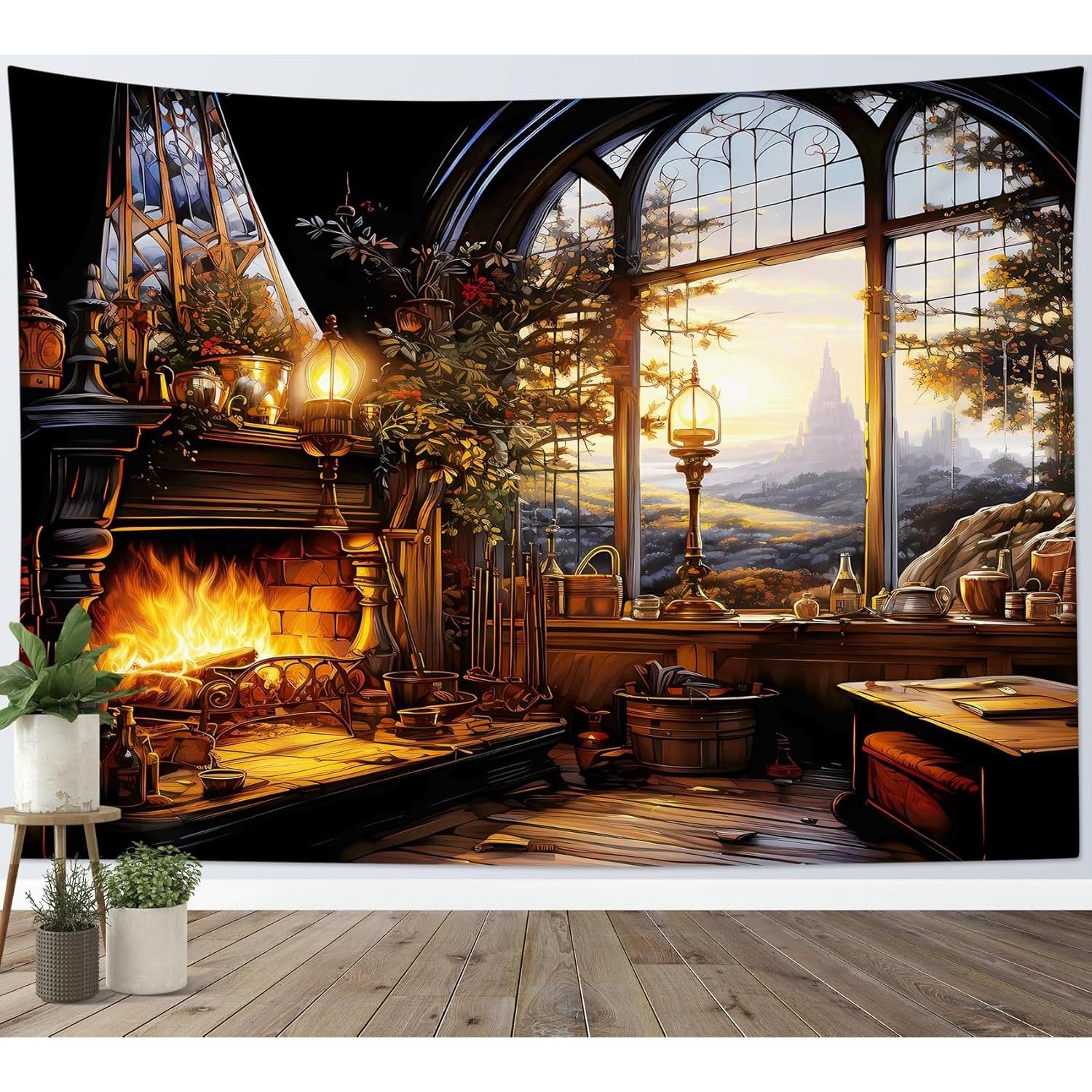 

Tapestry lb vintage castle retro fireplace 75x100