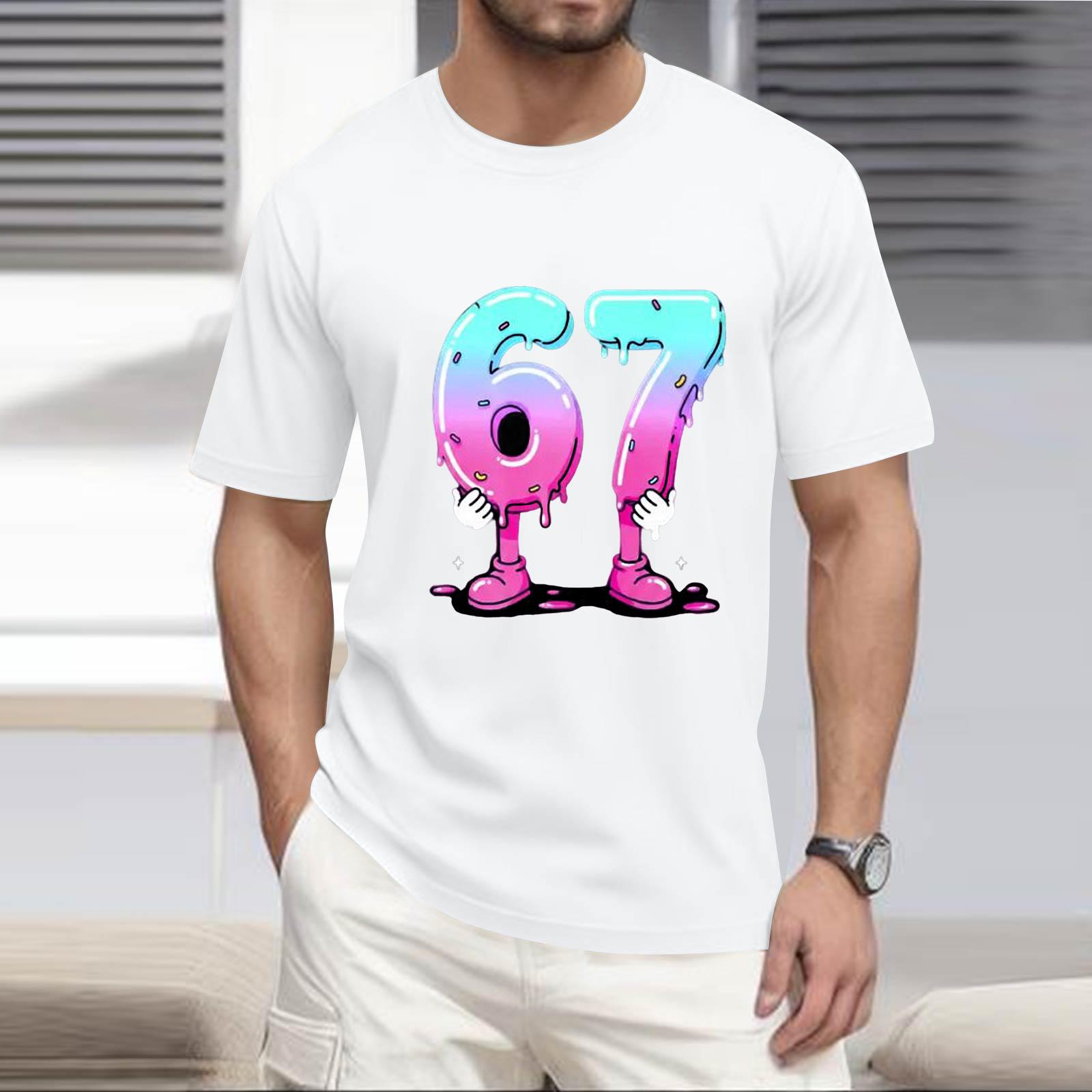 Мужская популярная футболка с принтом, круглым вырезом и коротким рукавом XL белый