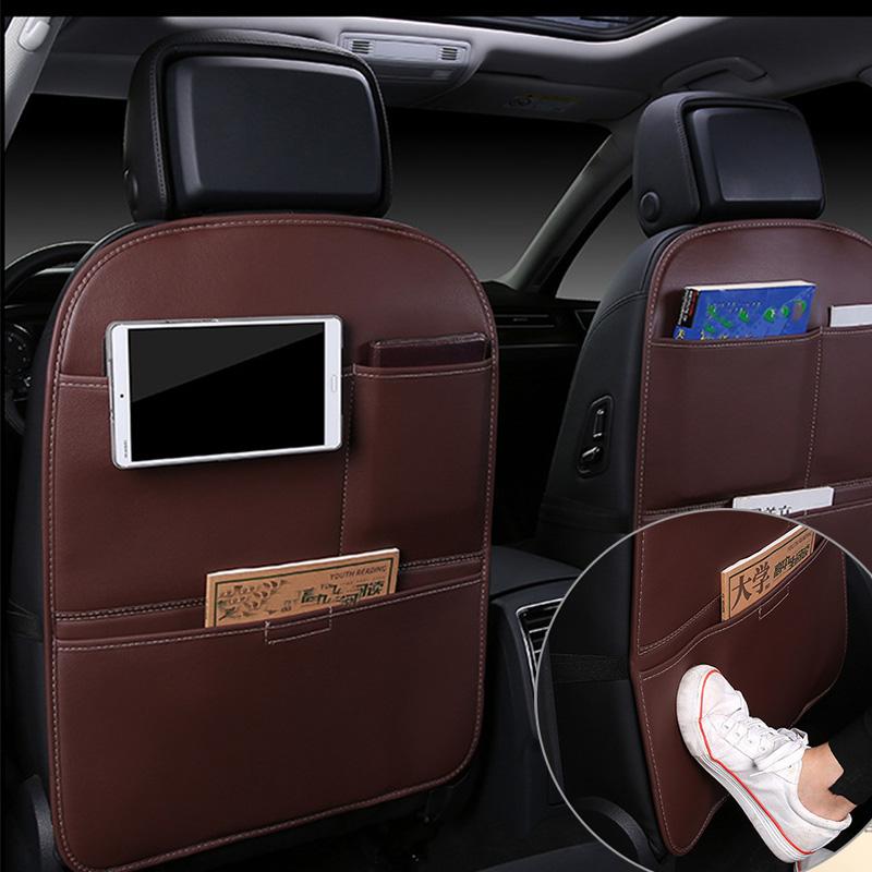 PU Leather Car Seat Back Storage Bag Protector For Children Kick Mud Dirt Pad Auto Anti Kick Mat Pad Interior  Accessorie