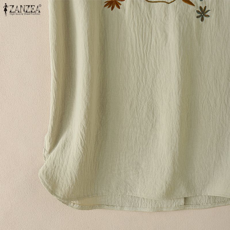ZANZEA Women Casual Round Neck Floral Print Loose Sleeveless Tank Tops