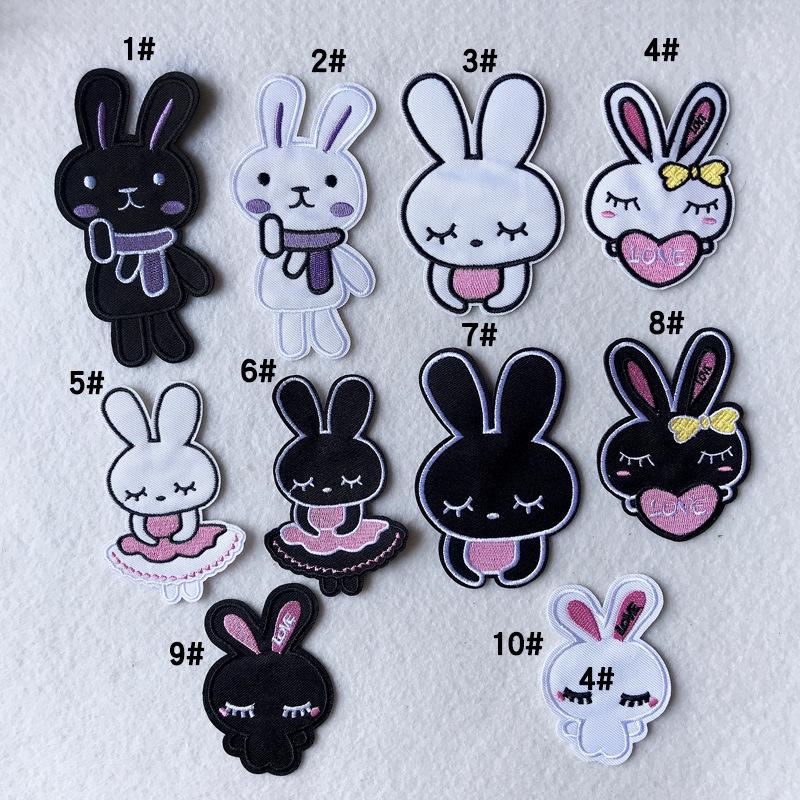 Søt tegneseriekanin borrelås stoffmerke for veskedekorasjon