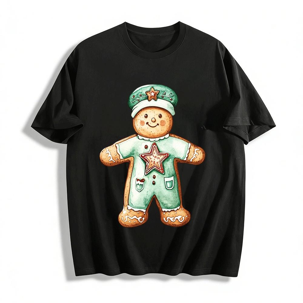 

Christmas Gingerbread Man Officer Print Casual Top Pure cotton T-shirt XXS