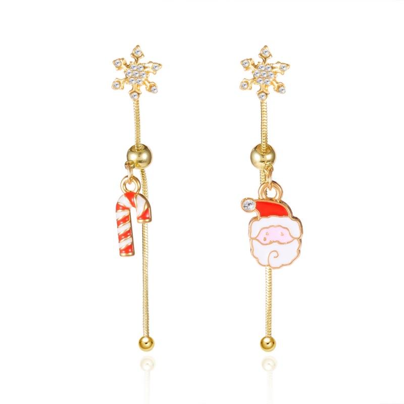 Fashion Christmas Tree Snowflake Earring For Women Santa Claus Asymmetric Tassel Earring New Year Festival Gift