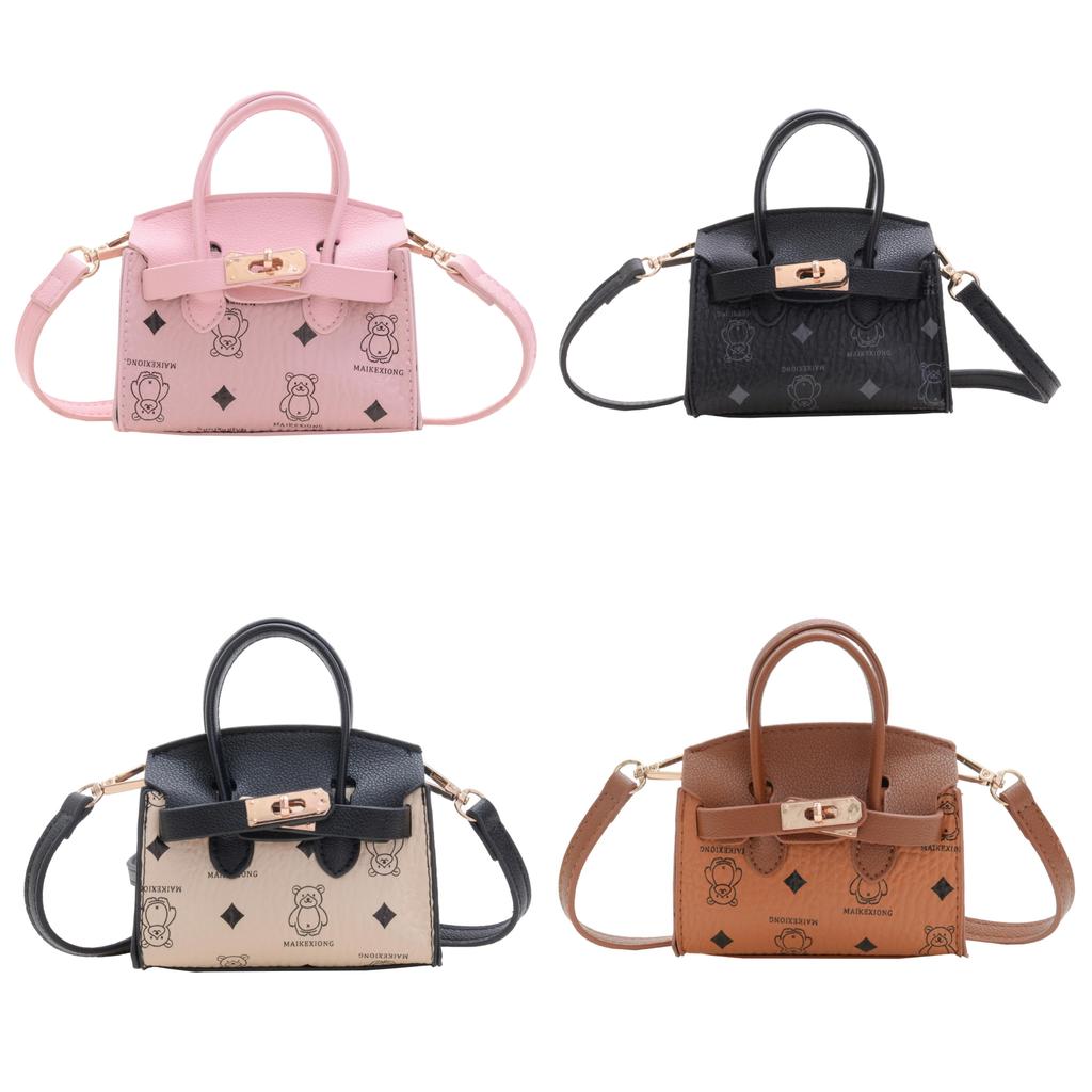 Childrens Mini Bear Print Pu Shoulder Bag With Storage For Daily Use