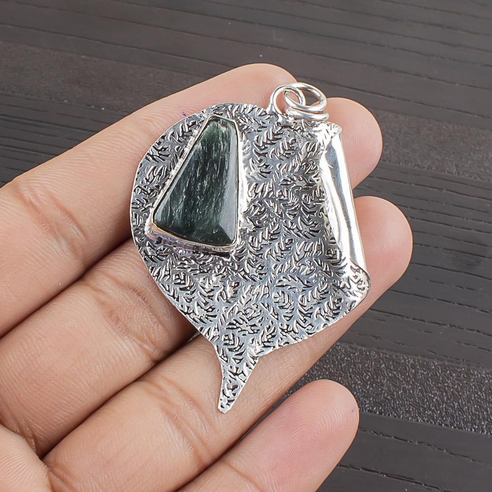 Natural Seraphinite Gemstone 925 Sterling Silver Jewelry Designer Pendant 2.09  AJP-2407
