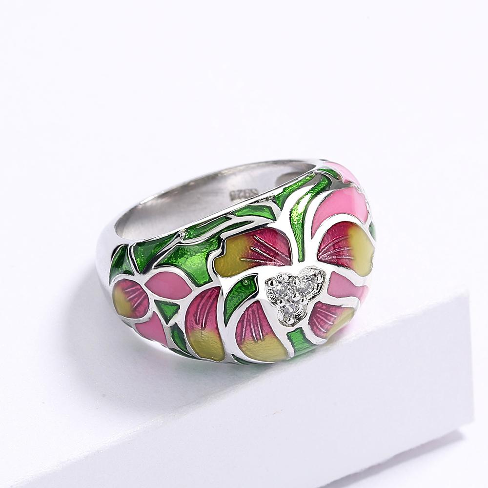 925  High Quality Flower Colorful White Zircon Ring For Ladies Birthday Party Engagement Jewelry Gift