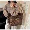Leopard print canvas bag women's large-capacity autumn and winter versatile shoulder bag casual college student tote bag