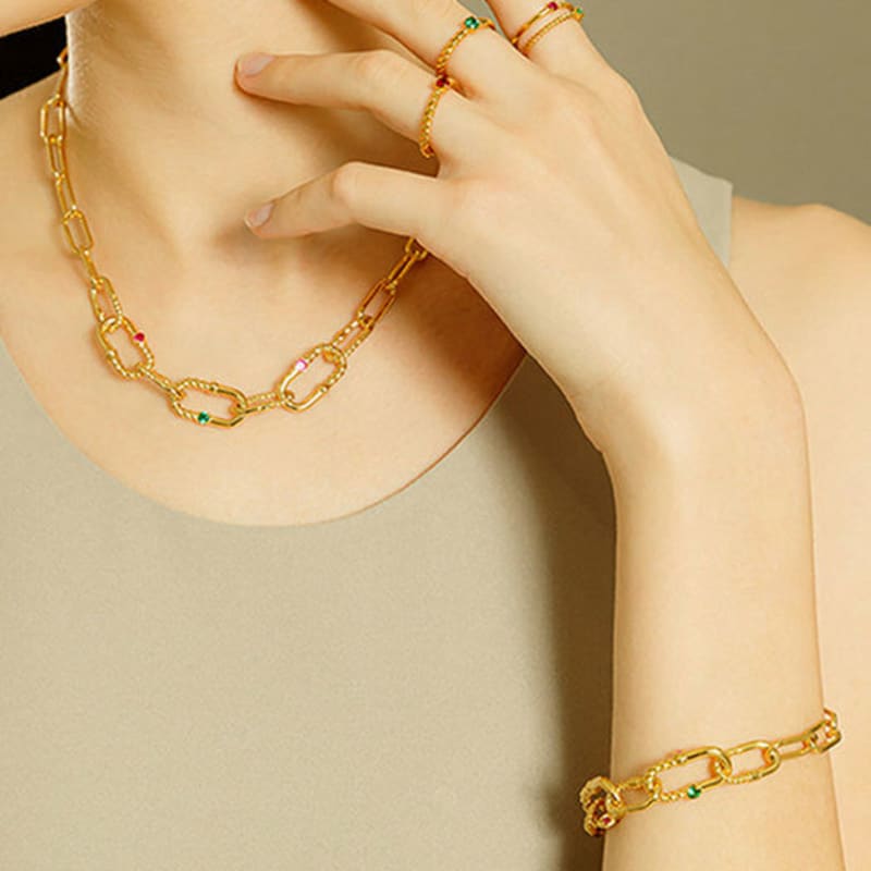 Ozel Silver925 Ellipse CZ Chain Bracelet PS019B