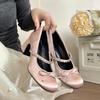 European Princess Style Bow Round Head Rhinestone Single Shoes Spring and Autumn New Daily Design Sense Word with Mary Jane Shoes
