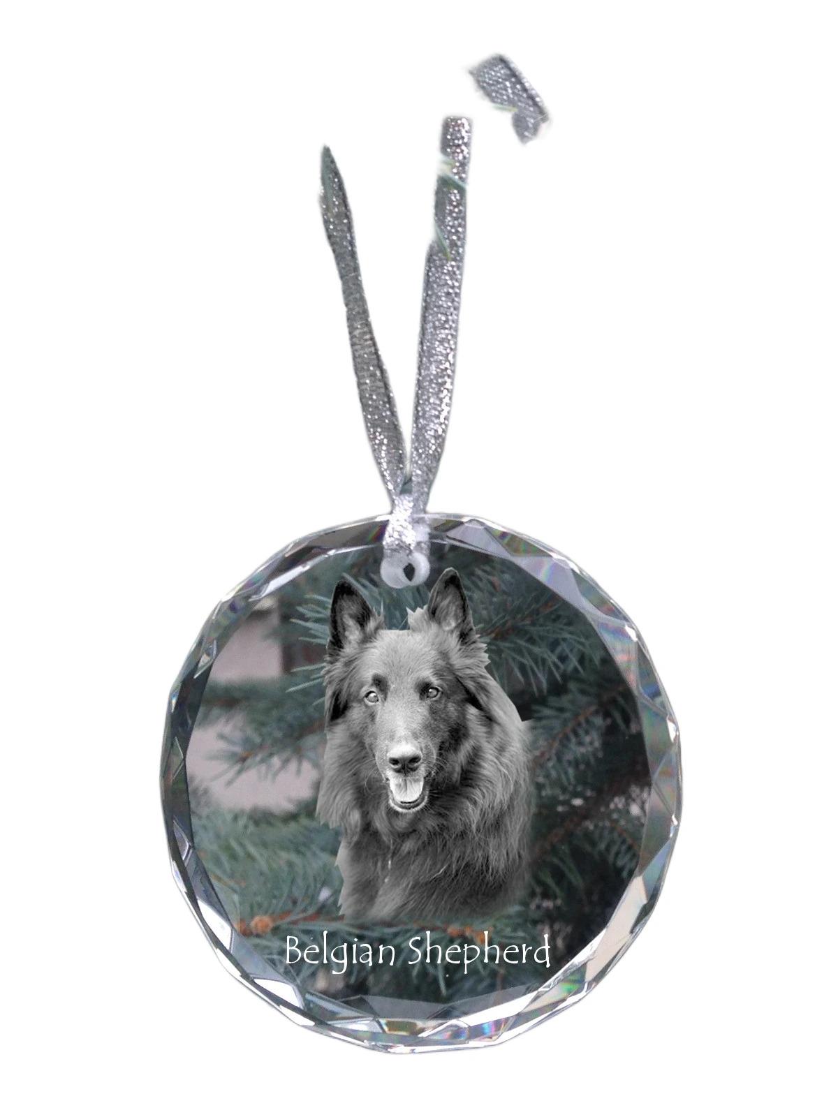 

Belgian Shepherd Dog, Belgian Sheepdog - crystal bauble with a photo, dog photo in crystal, personalized Christmas tree ornament by Art-Dog brand прозорий