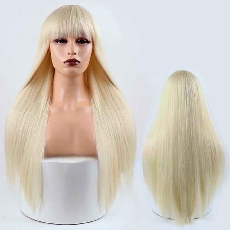 XINRAN Women Fashion Long Straight Wig with Bangs Synthetic Heat Resistant Fiber Wig for Women