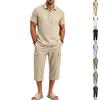 Men's Summer Linen 2-Piece Set Casual Polo Shirt & Cargo Shorts Beach Outfit