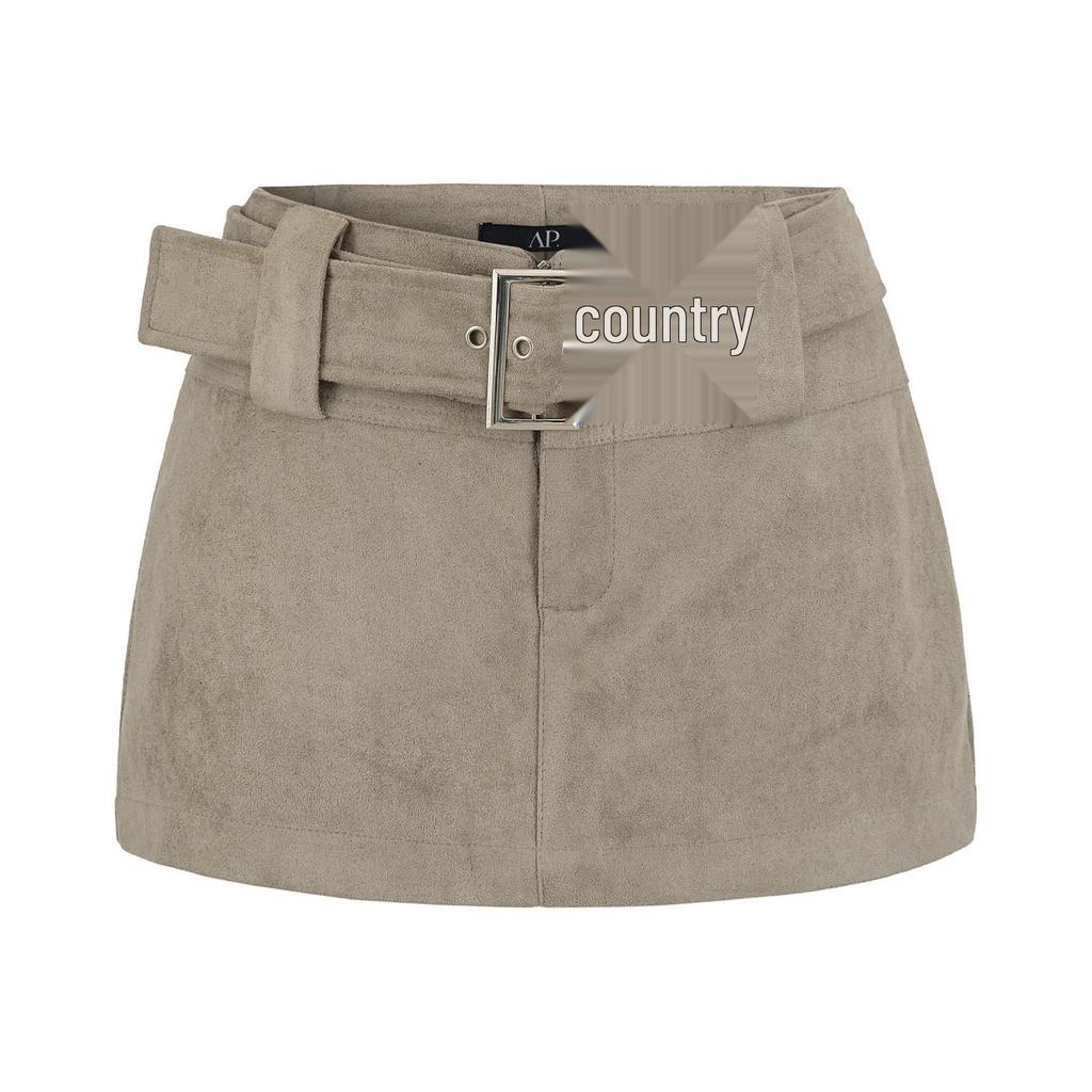 2025 Autumn Winter Suede Mini Skirt with Belt: Anti-Exposure, Slimming, Hip-Hugging Design
