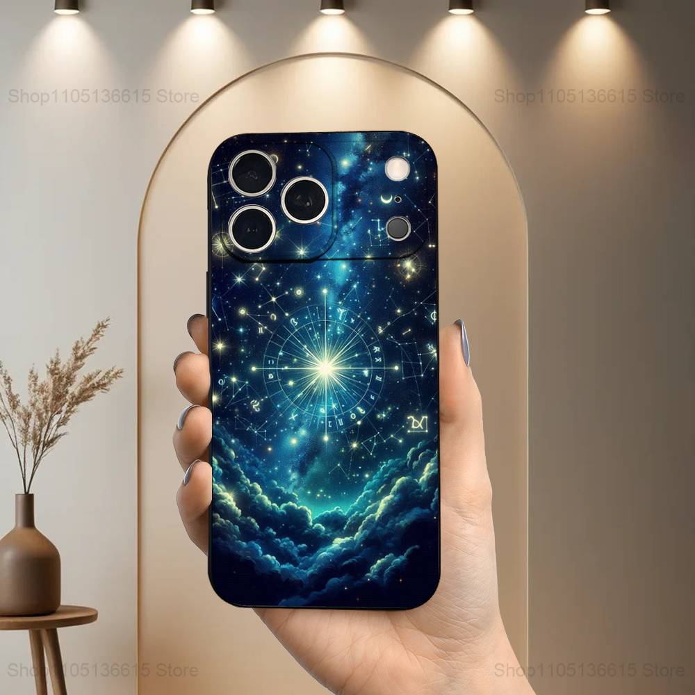 Twelve Constellations Art Phone Case For iPhone 15,14,13,17,16,12,11,Plus,Pro Max,XS,X,Mini,8,7,XR,SE,Soft Silicone Black