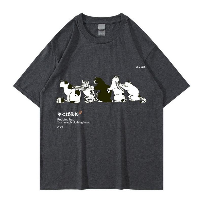 2023 Unisex Hip Hop T Shirt Streetwear Japanese Kanji Harajuku Funny Cat Women T-Shirt