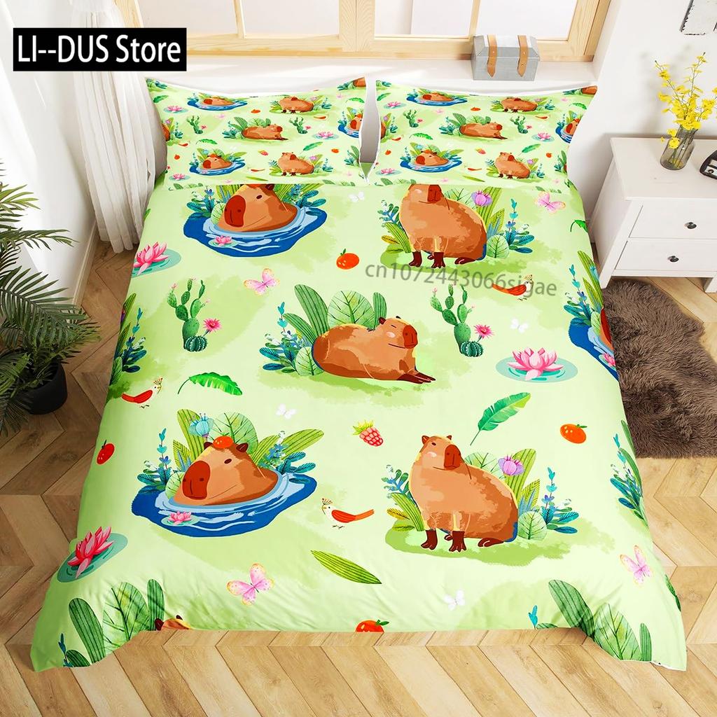 Cute Cactus Duvet Cover Bedding Set Comforter Cover for Children Girls Room Decor Boho Animal Quilt Cover Queen King Full Size