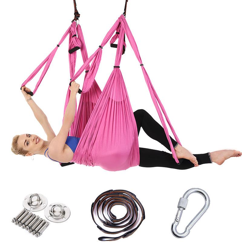 Aerial Yoga Hammock, Inversion and Handstand, 6-handle Yoga Hammock, Home Fitness with Stretch Strap, Daisy Chain, Hanging Plate