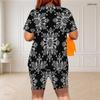 Women Plus Size Paisley Floral Printed Round Neck Short Sleeve Top And Shorts Two Piece Set