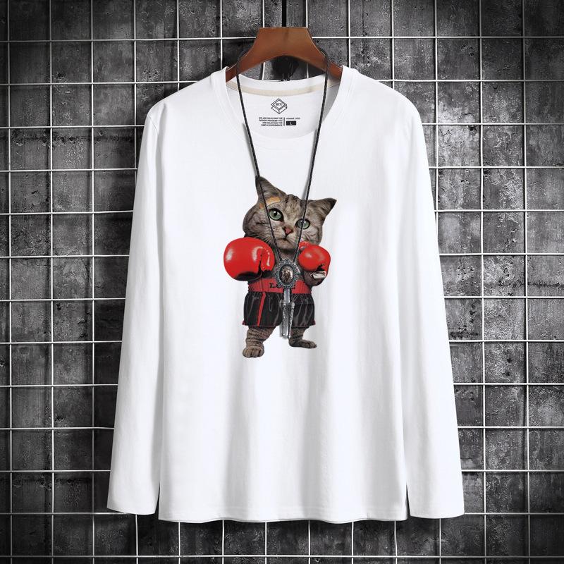 QICED Spring and Autumn Sweatshirt Men's Long Sleeve T-shirt Loose Versatile Casual O-Neck Pullover
