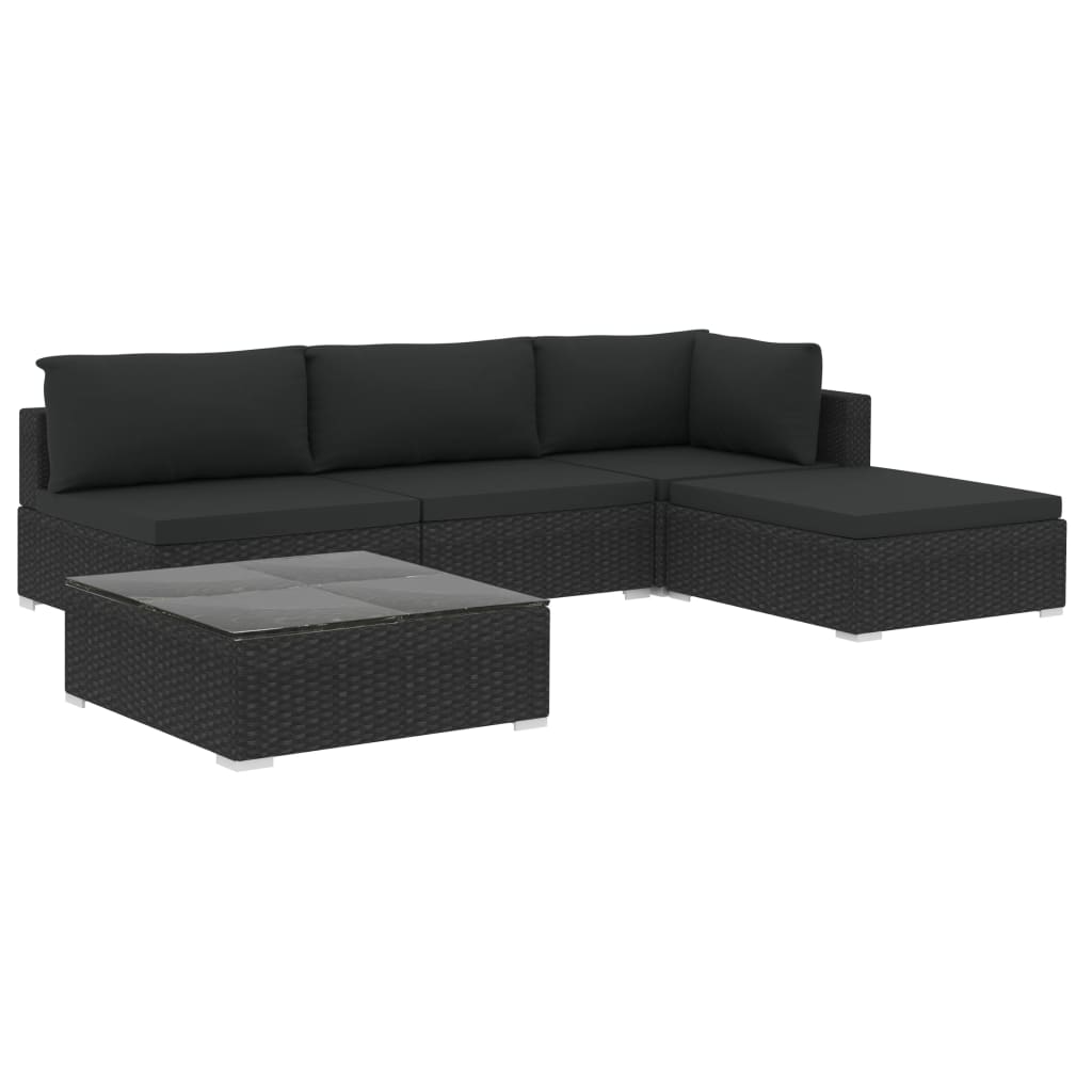Patio Furniture Sets 5 Piece Garden Lounge Set With Cushions Poly Rattan Black