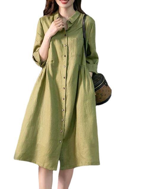 2025 spring new elegant French cotton and linen long-sleeved shirt skirt design sense niche thin solid color dress women