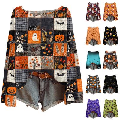 Womens  Fall Sweaters Long Sleeve Print Tops Pullover Sweaters Loose Dressy Casual Basic Clothes