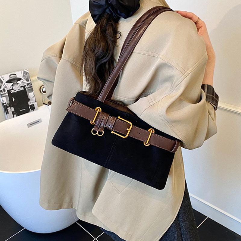 Korean Retro Suede Underarm Bag Autumn Winter New Fashi Shoulder Bag Large Capacity Commuter Handbag