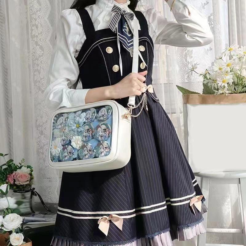 SCIONE Two-Dimension JK Uniform Bag Japanese Anime Transparent Badge Handbag DIY Hand-decorated Crossbody Bag Large-capacity Shoulder Bag