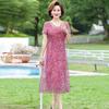 Elegant Summer Floral Dress for Middle-aged Women - Chinese National Style, Short Sleeve Maxi