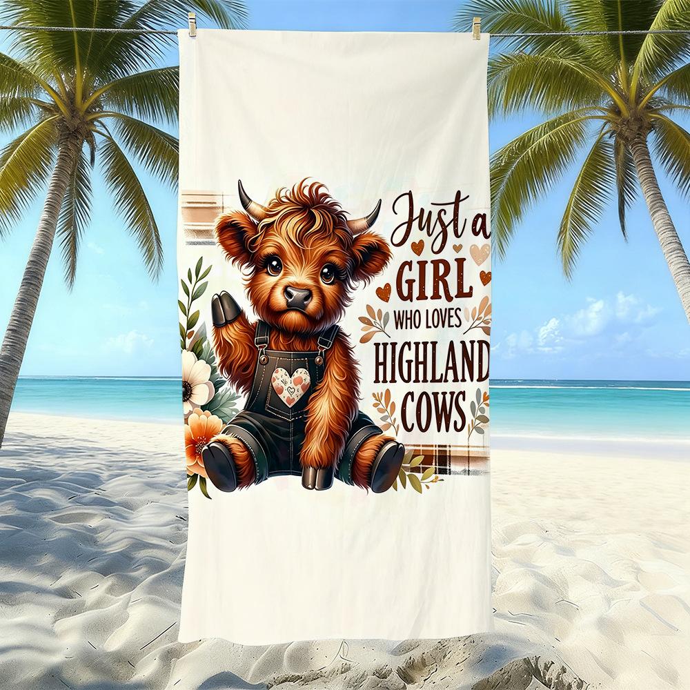 Europäisches und Amerikanisches Retro Hochlandrind Druck Strandtuch Mikrofaser Verdickt Wasseraufnahme Schnelltrocknend Outdoor Badetuch