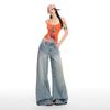 Spring Summer Light Blue High Street Design Drape Wide Leg Denim Pants For Women Casual Pants Oversize Denim Trousers